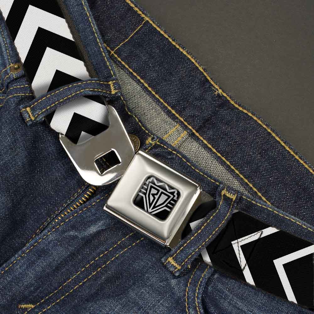 BD Wings Logo CLOSE-UP Full Color Black Silver Seatbelt Belt - Chevron2 White/Black Webbing Seatbelt Belts Buckle-Down