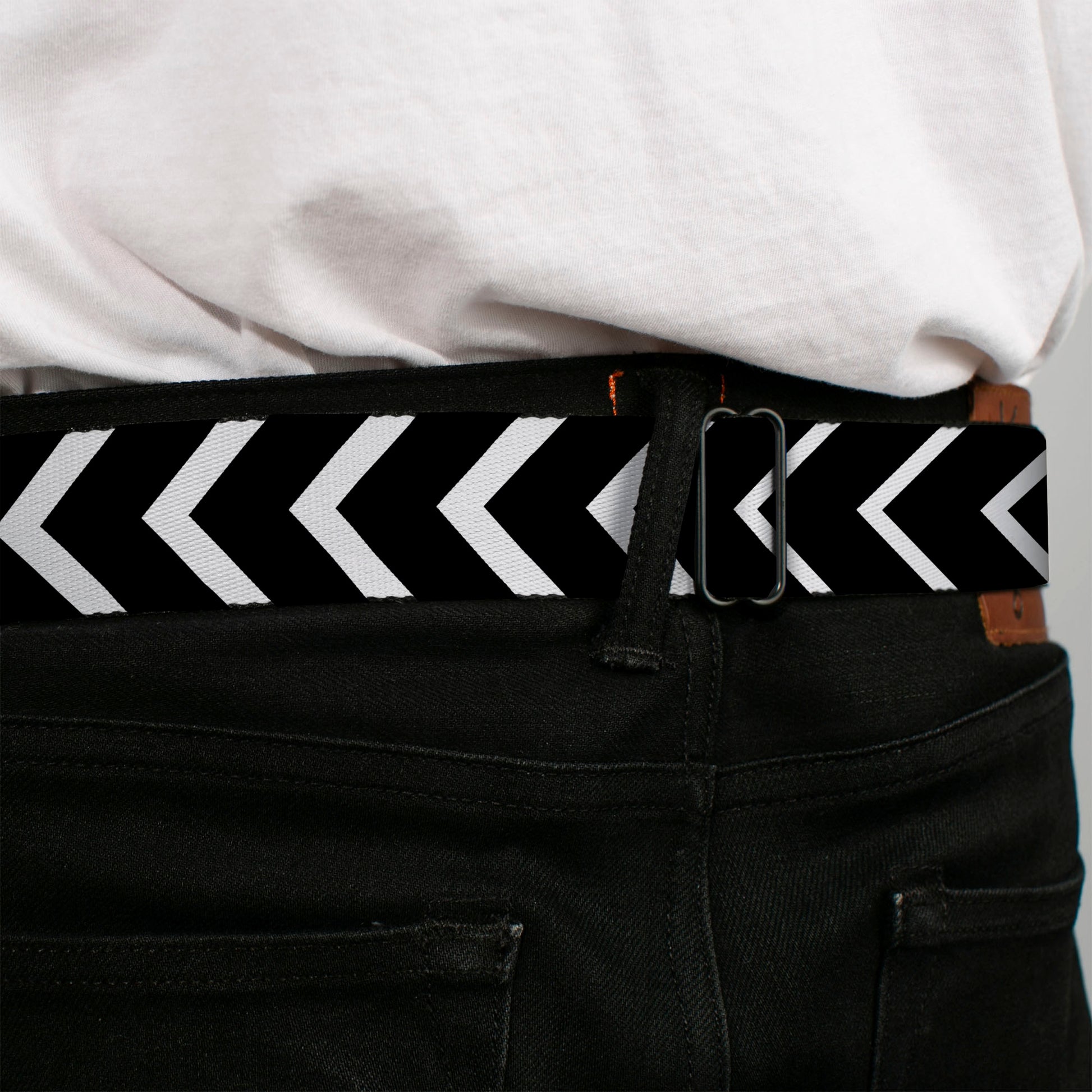 BD Wings Logo CLOSE-UP Full Color Black Silver Seatbelt Belt - Chevron2 White/Black Webbing Seatbelt Belts Buckle-Down