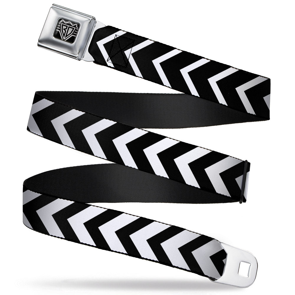BD Wings Logo CLOSE-UP Full Color Black Silver Seatbelt Belt - Chevron2 White/Black Webbing Seatbelt Belts Buckle-Down