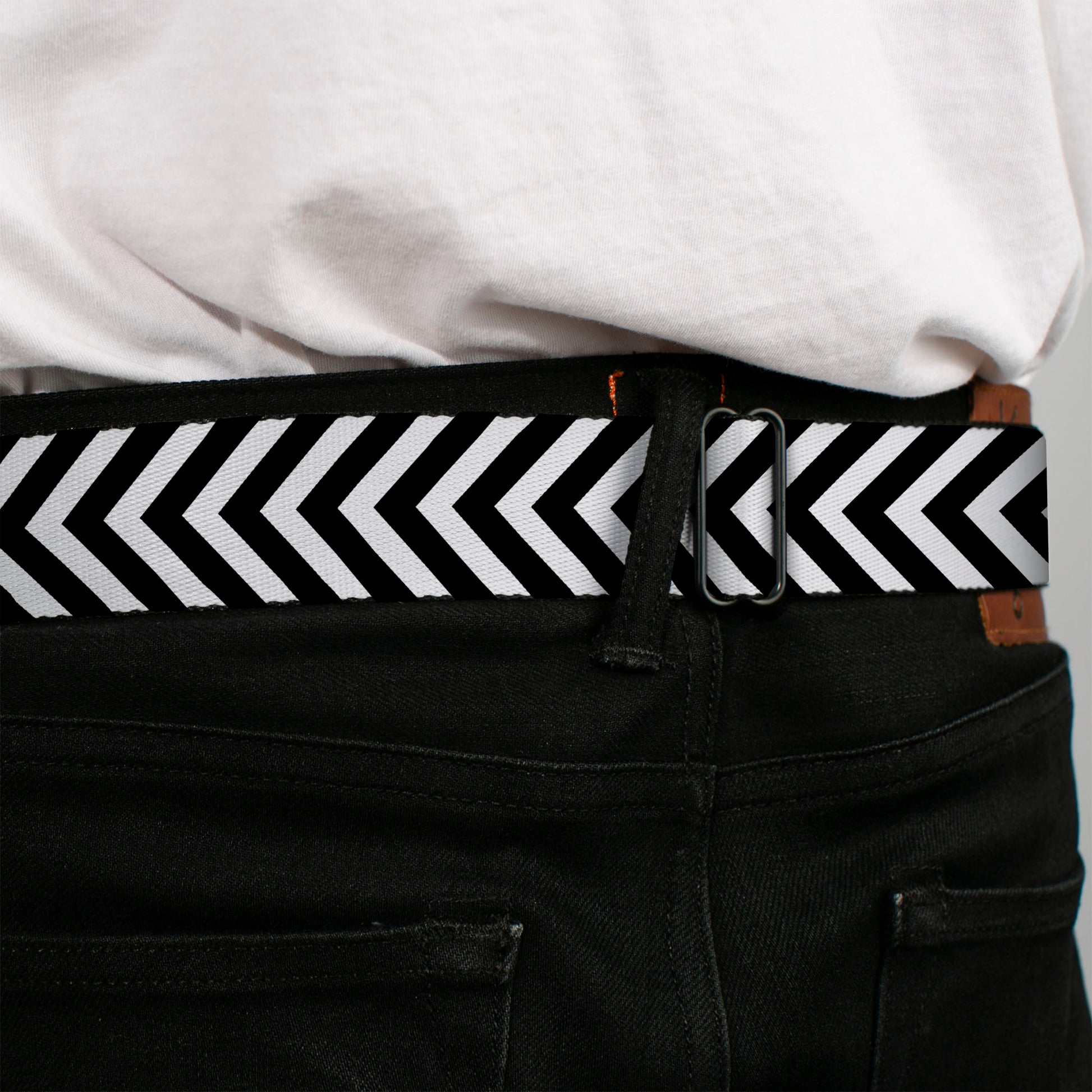 BD Wings Logo CLOSE-UP Full Color Black Silver Seatbelt Belt - Chevron3 White/Black Webbing Seatbelt Belts Buckle-Down