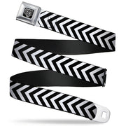 BD Wings Logo CLOSE-UP Full Color Black Silver Seatbelt Belt - Chevron3 White/Black Webbing Seatbelt Belts Buckle-Down