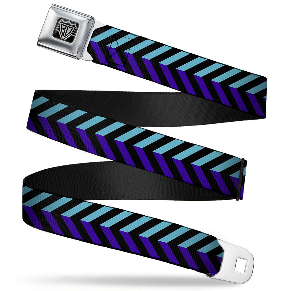 BD Wings Logo CLOSE-UP Full Color Black Silver Seatbelt Belt - Chevron3 Split Turquoise/Purple/Black Webbing Seatbelt Belts Buckle-Down
