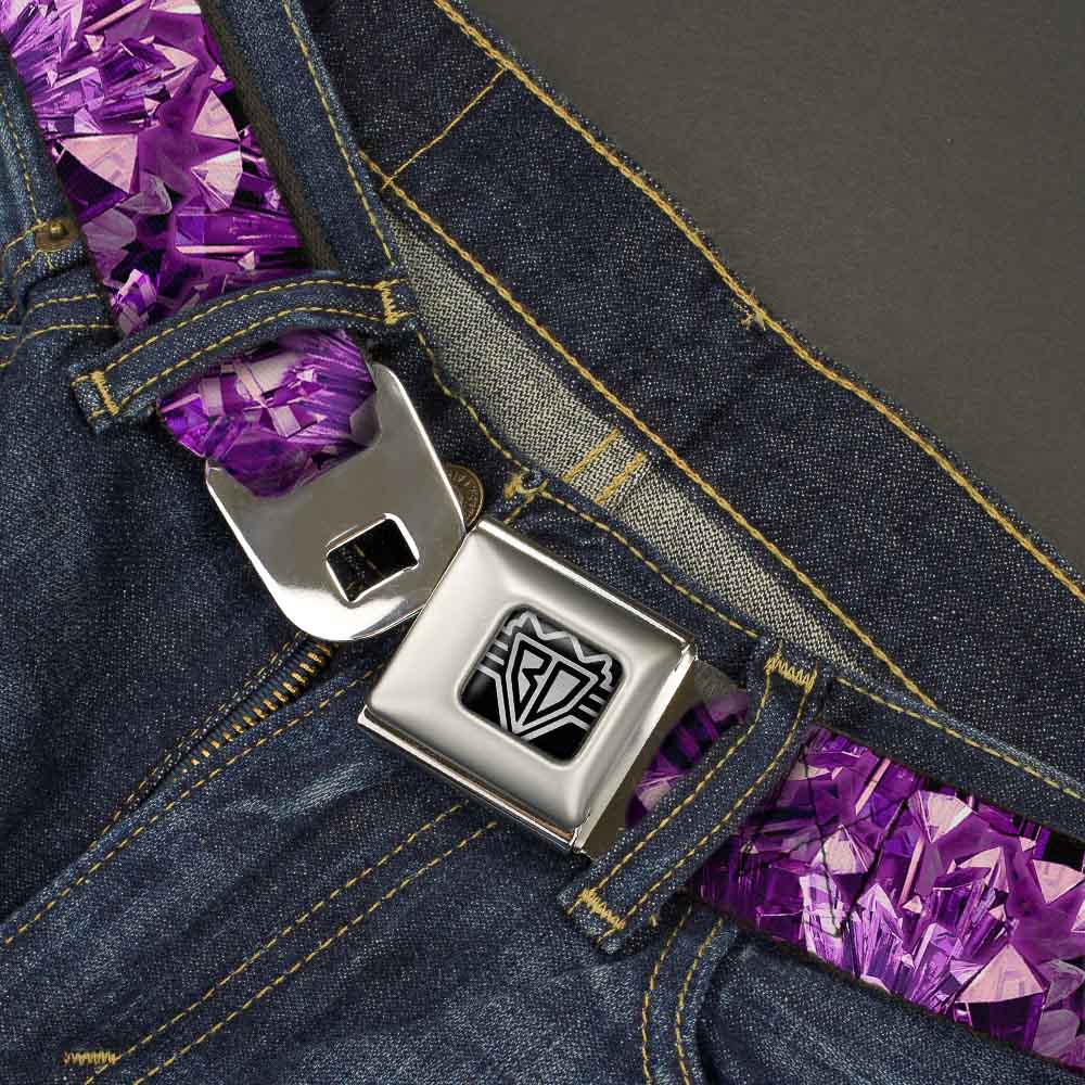 BD Wings Logo CLOSE-UP Full Color Black Silver Seatbelt Belt - Crystals Purples Webbing Seatbelt Belts Buckle-Down