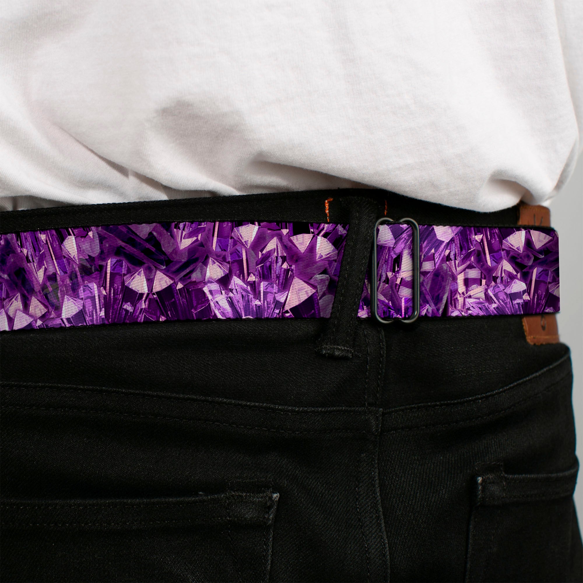 BD Wings Logo CLOSE-UP Full Color Black Silver Seatbelt Belt - Crystals Purples Webbing Seatbelt Belts Buckle-Down