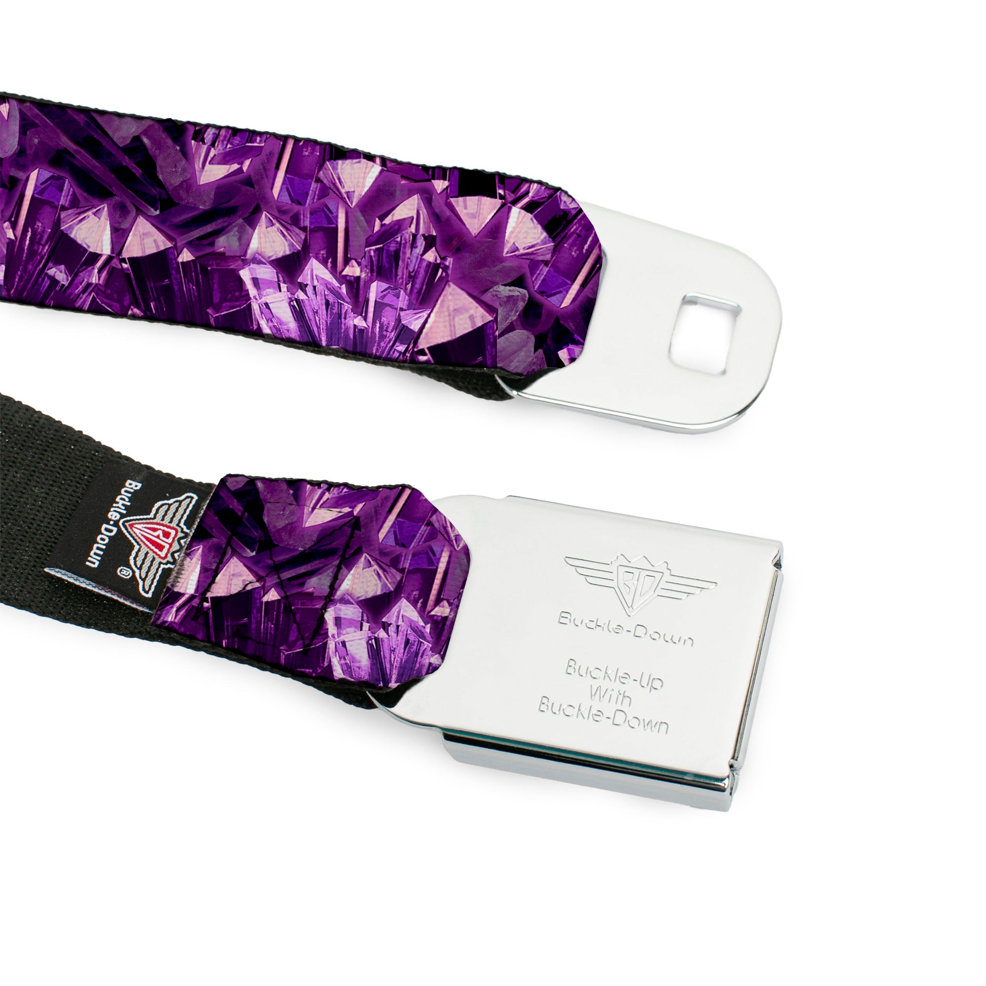 BD Wings Logo CLOSE-UP Full Color Black Silver Seatbelt Belt - Crystals Purples Webbing Seatbelt Belts Buckle-Down