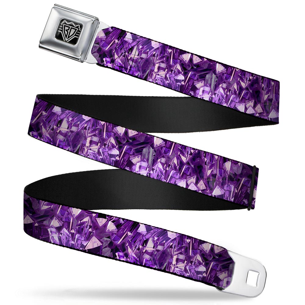 BD Wings Logo CLOSE-UP Full Color Black Silver Seatbelt Belt - Crystals Purples Webbing Seatbelt Belts Buckle-Down