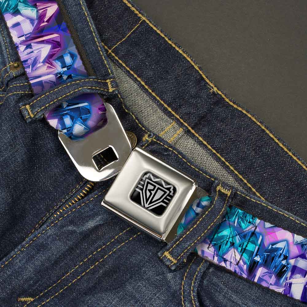 BD Wings Logo CLOSE-UP Full Color Black Silver Seatbelt Belt - Crystals2 Blues/Purples Webbing Seatbelt Belts Buckle-Down
