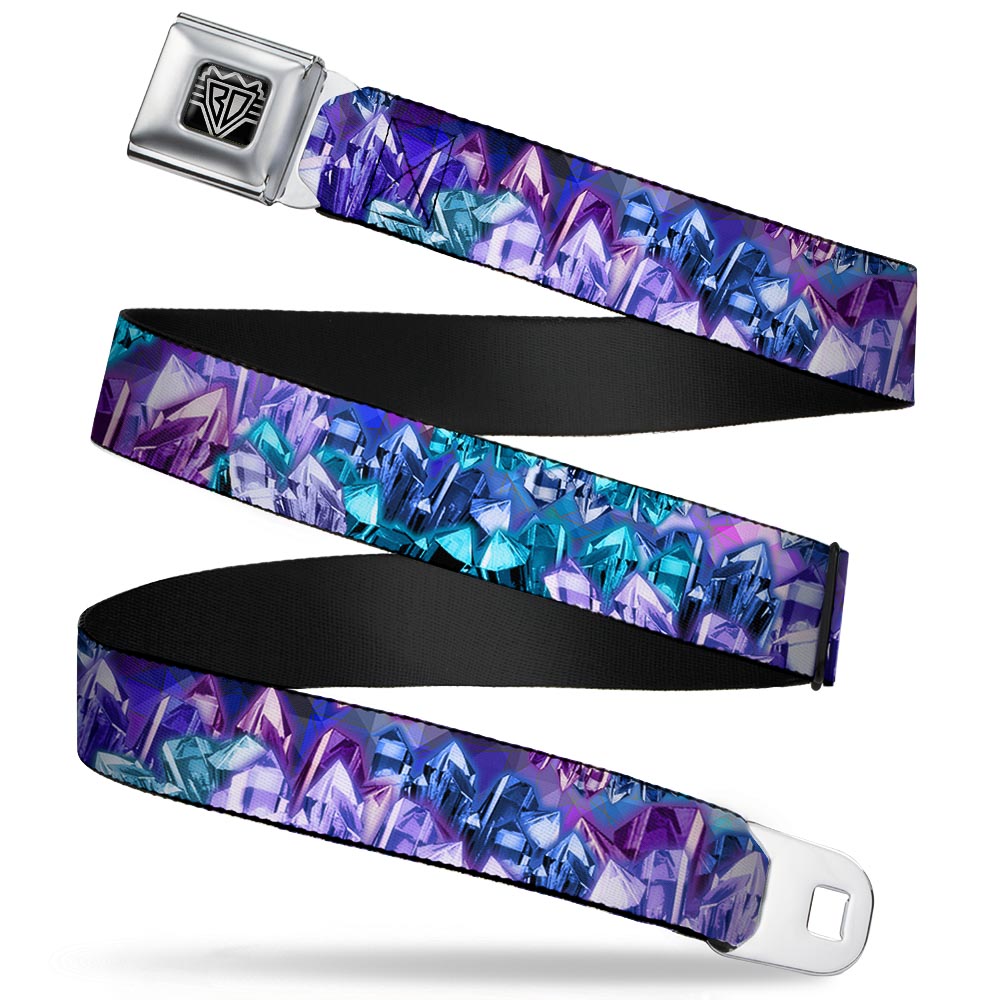 BD Wings Logo CLOSE-UP Full Color Black Silver Seatbelt Belt - Crystals2 Blues/Purples Webbing Seatbelt Belts Buckle-Down