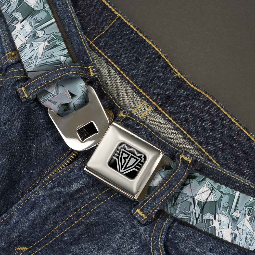 BD Wings Logo CLOSE-UP Full Color Black Silver Seatbelt Belt - Crystals3 Clear Webbing Seatbelt Belts Buckle-Down
