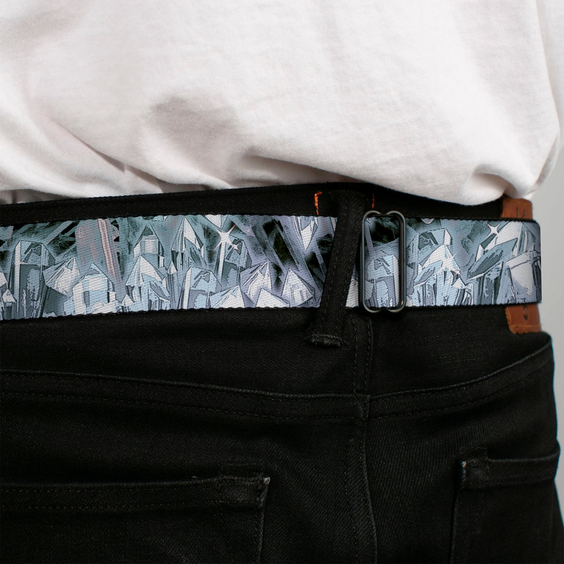 BD Wings Logo CLOSE-UP Full Color Black Silver Seatbelt Belt - Crystals3 Clear Webbing Seatbelt Belts Buckle-Down