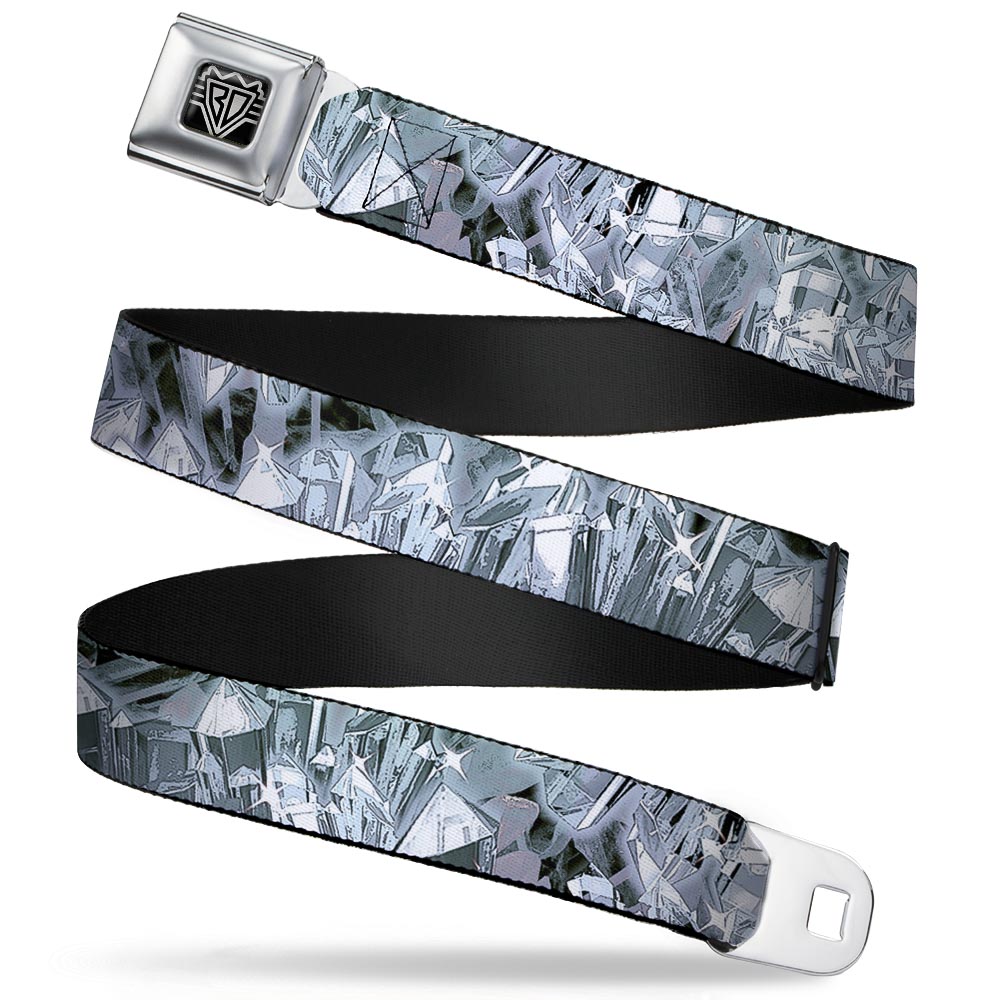 BD Wings Logo CLOSE-UP Full Color Black Silver Seatbelt Belt - Crystals3 Clear Webbing Seatbelt Belts Buckle-Down