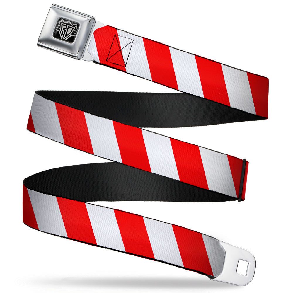 BD Wings Logo CLOSE-UP Full Color Black Silver Seatbelt Belt - Candy Cane2 Stripe White/Red Webbing Seatbelt Belts Buckle-Down