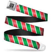 BD Wings Logo CLOSE-UP Full Color Black Silver Seatbelt Belt - Candy Cane4 White/Red/Green Webbing Seatbelt Belts Buckle-Down