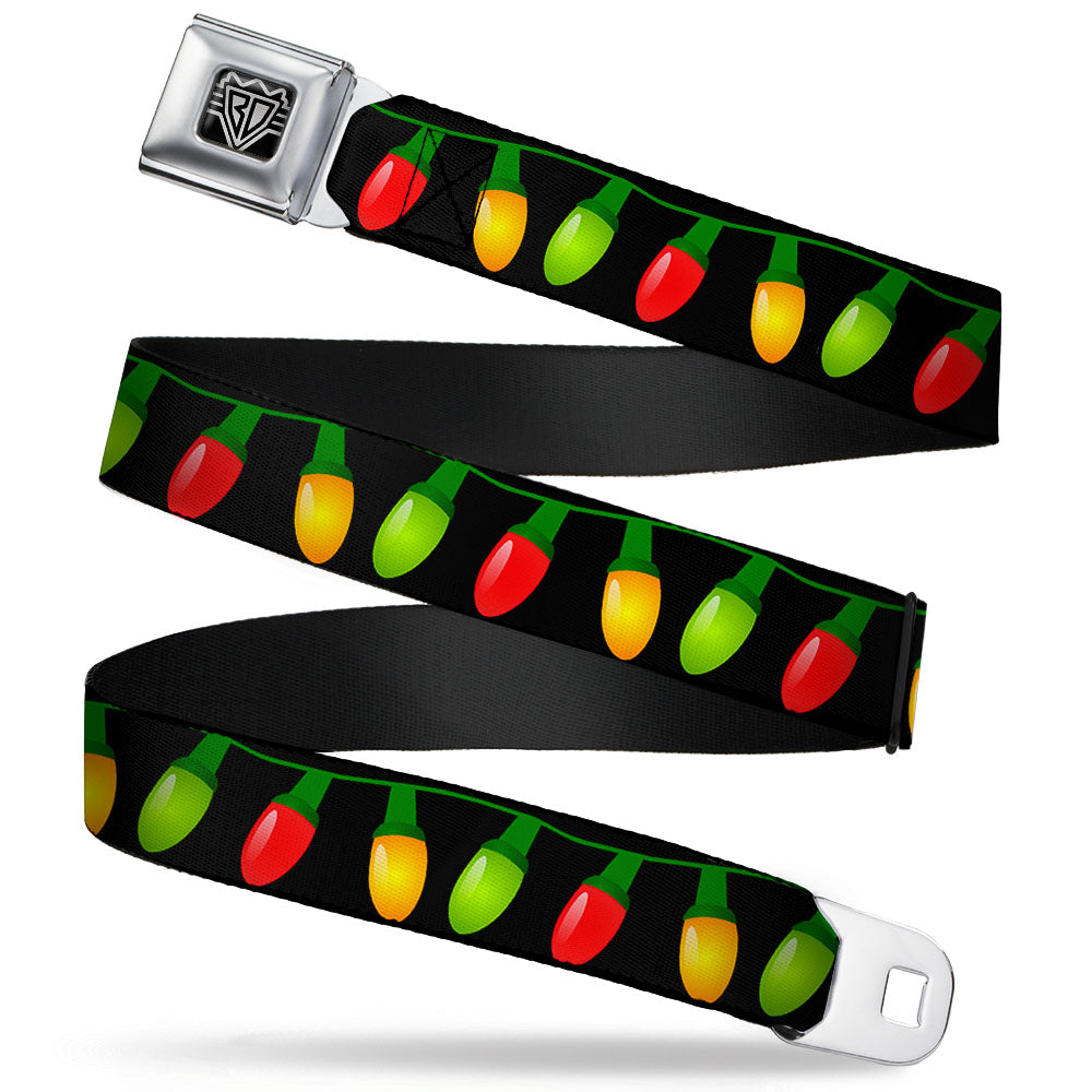 BD Wings Logo CLOSE-UP Full Color Black Silver Seatbelt Belt - Christmas Lights Black/Multi Color Webbing Seatbelt Belts Buckle-Down