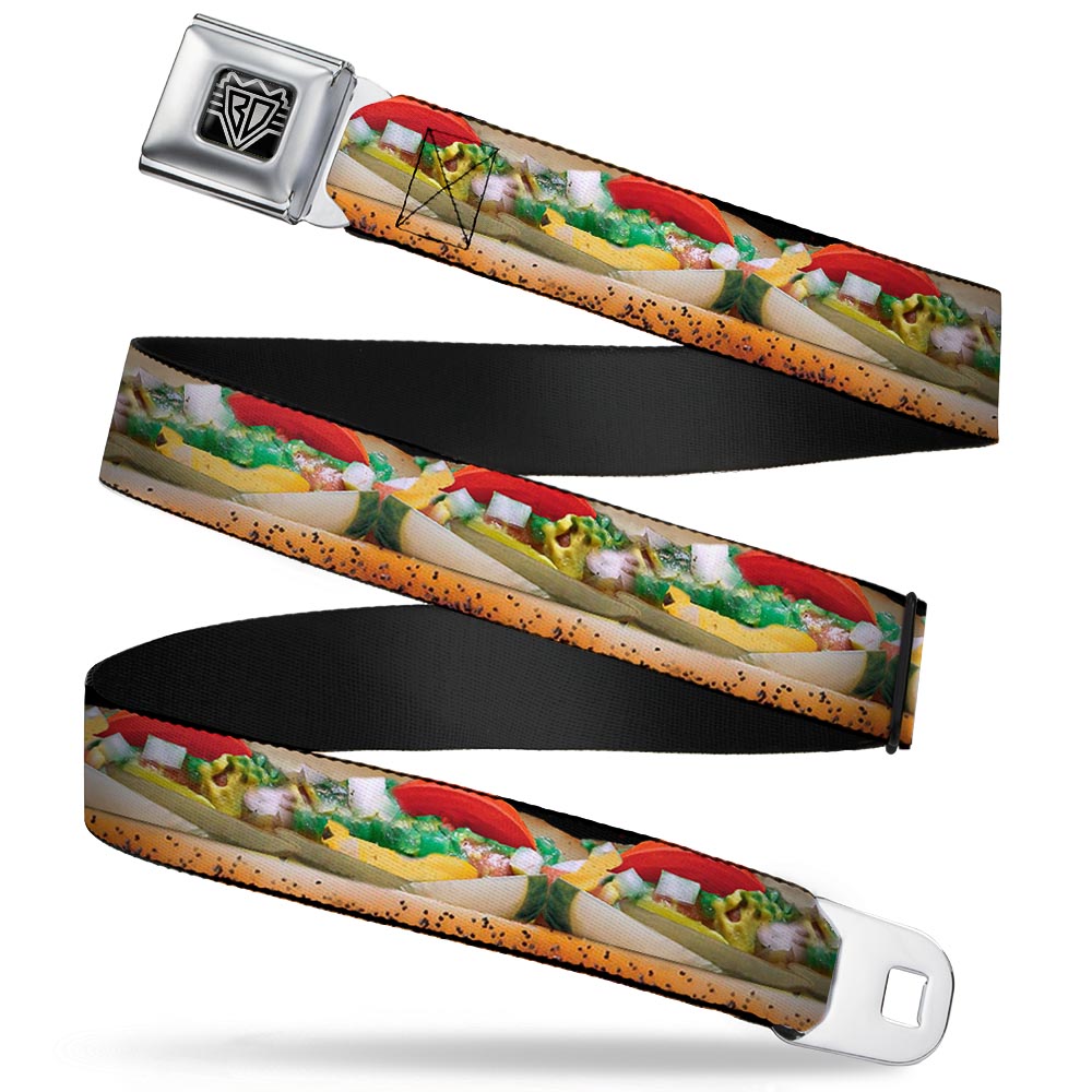 BD Wings Logo CLOSE-UP Full Color Black Silver Seatbelt Belt - Chicago Style Hot Dog Vivid Webbing Seatbelt Belts Buckle-Down