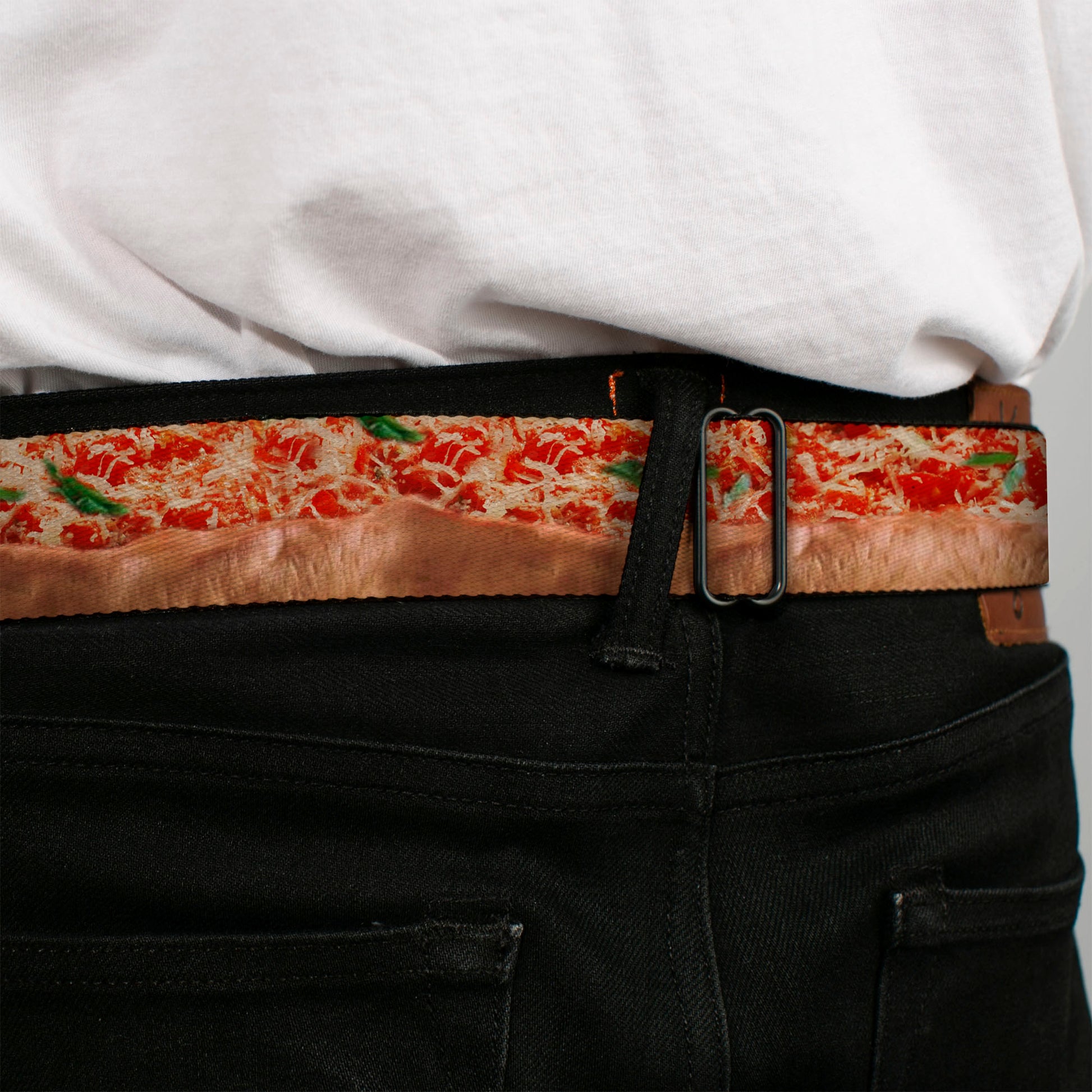 BD Wings Logo CLOSE-UP Full Color Black Silver Seatbelt Belt - Chicago Style Pizza Vivid Webbing Seatbelt Belts Buckle-Down