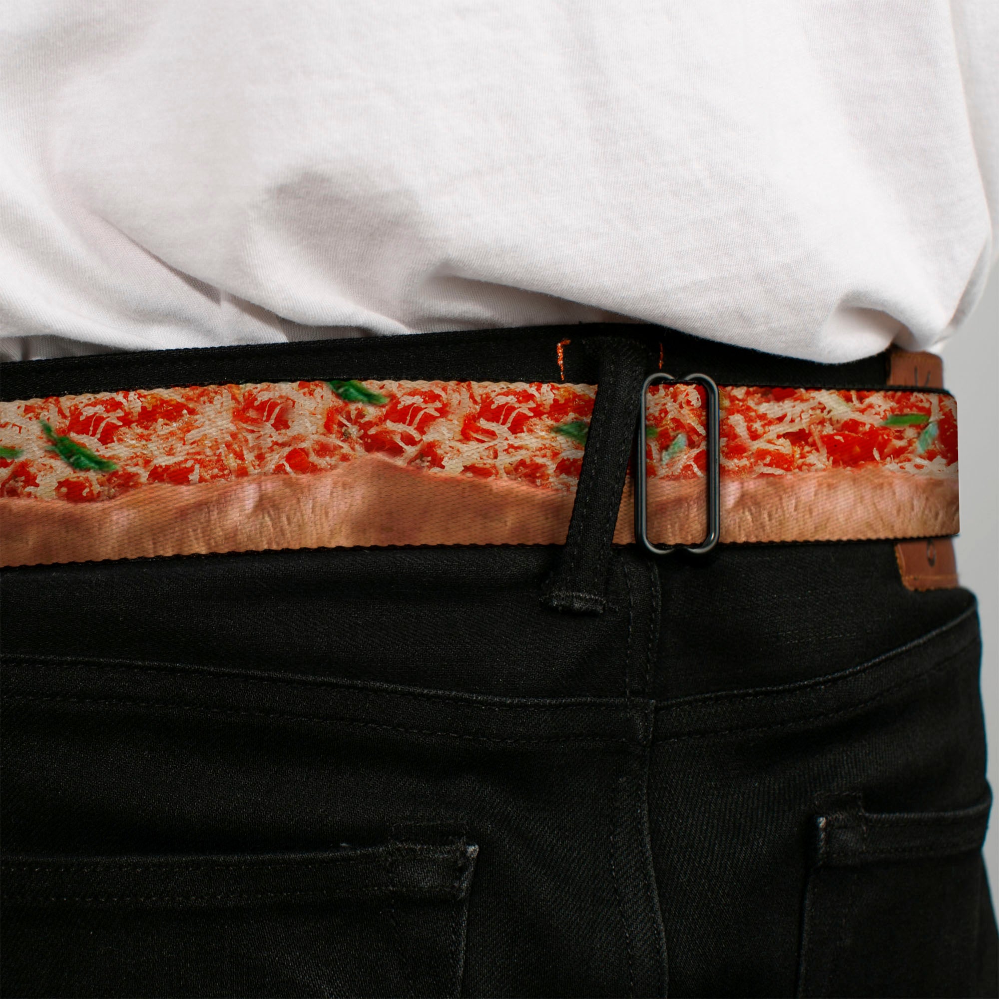 BD Wings Logo CLOSE-UP Full Color Black Silver Seatbelt Belt - Chicago Style Pizza Vivid Webbing Seatbelt Belts Buckle-Down