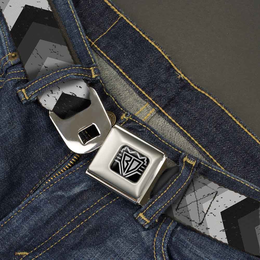 BD Wings Logo CLOSE-UP Full Color Black Silver Seatbelt Belt - Chevron Weathered Black/Grays Webbing Seatbelt Belts Buckle-Down