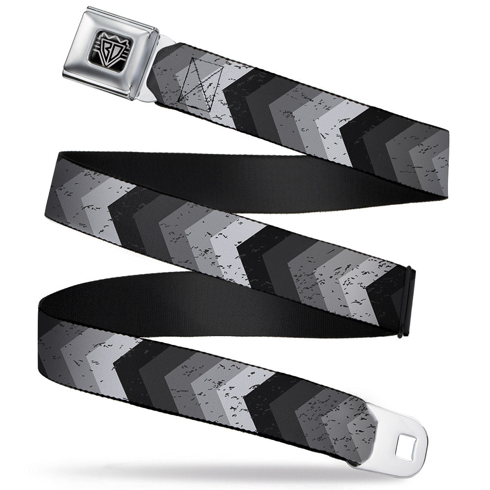 BD Wings Logo CLOSE-UP Full Color Black Silver Seatbelt Belt - Chevron Weathered Black/Grays Webbing Seatbelt Belts Buckle-Down