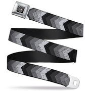 BD Wings Logo CLOSE-UP Full Color Black Silver Seatbelt Belt - Chevron Weathered Black/Grays Webbing Seatbelt Belts Buckle-Down