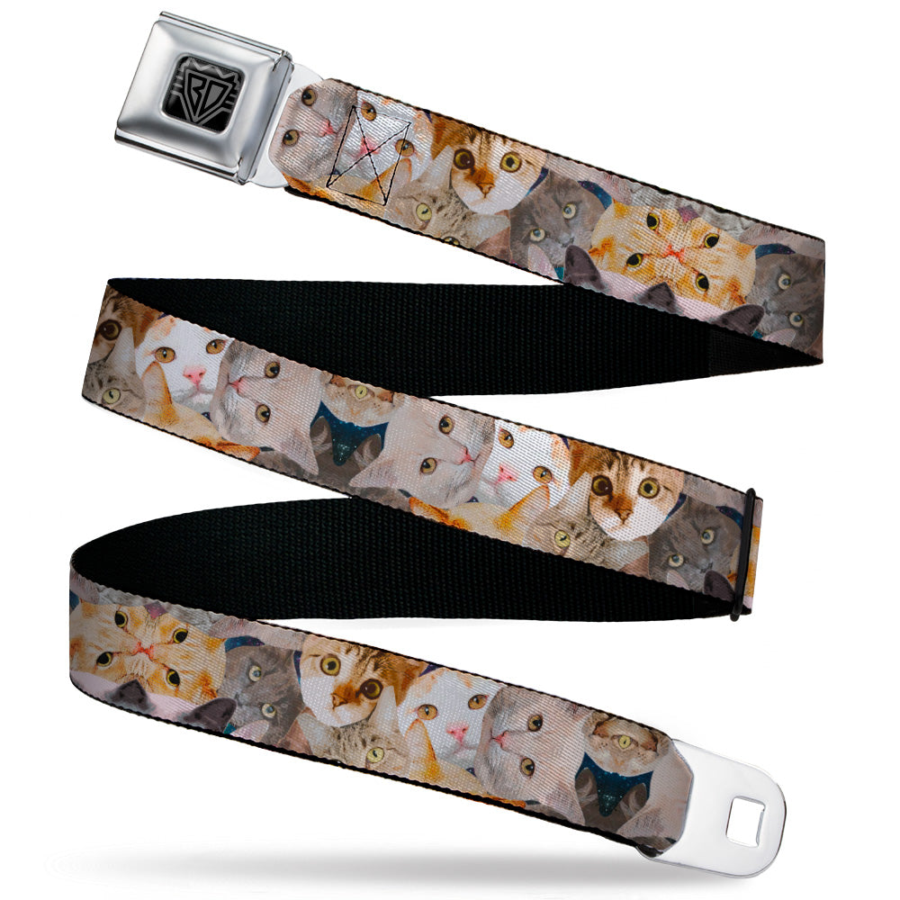 BD Wings Logo CLOSE-UP Black/Silver Seatbelt Belt - Cat Faces Stacked Webbing Seatbelt Belts Buckle-Down