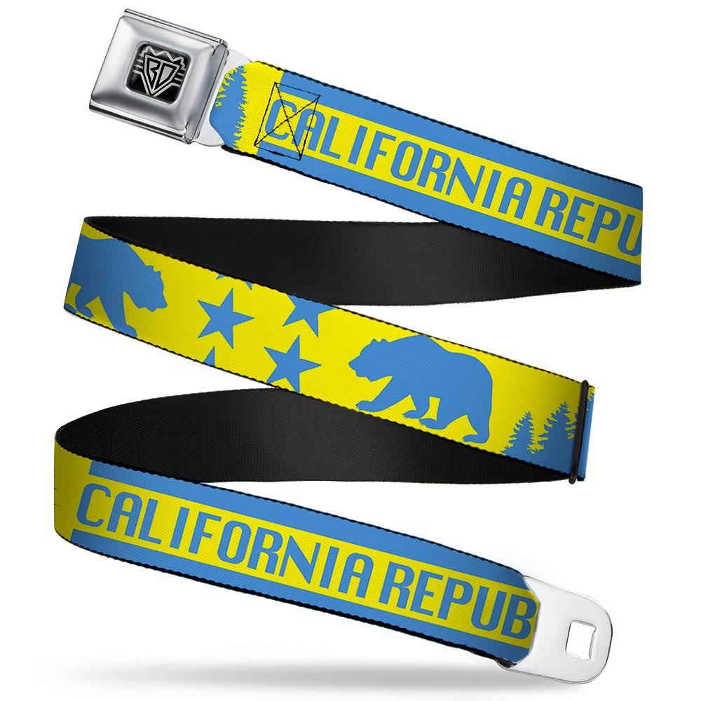 BD Wings Logo CLOSE-UP Full Color Black Silver Seatbelt Belt - CALIFORNIA REPUBLIC/Bear/Stars Silhouette Yellow/Blue Webbing Seatbelt Belts Buckle-Down