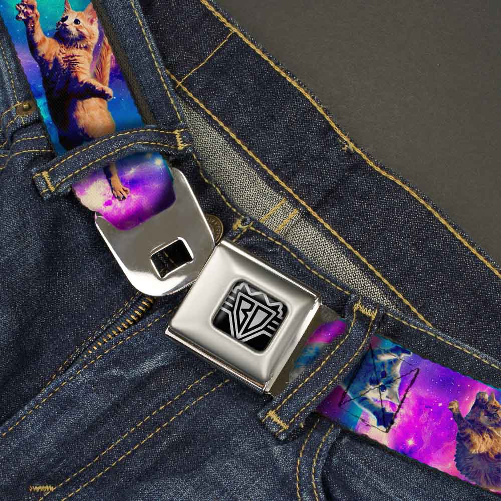 BD Wings Logo CLOSE-UP Full Color Black Silver Seatbelt Belt - Cats in Space Pinks/Blues Webbing Seatbelt Belts Buckle-Down