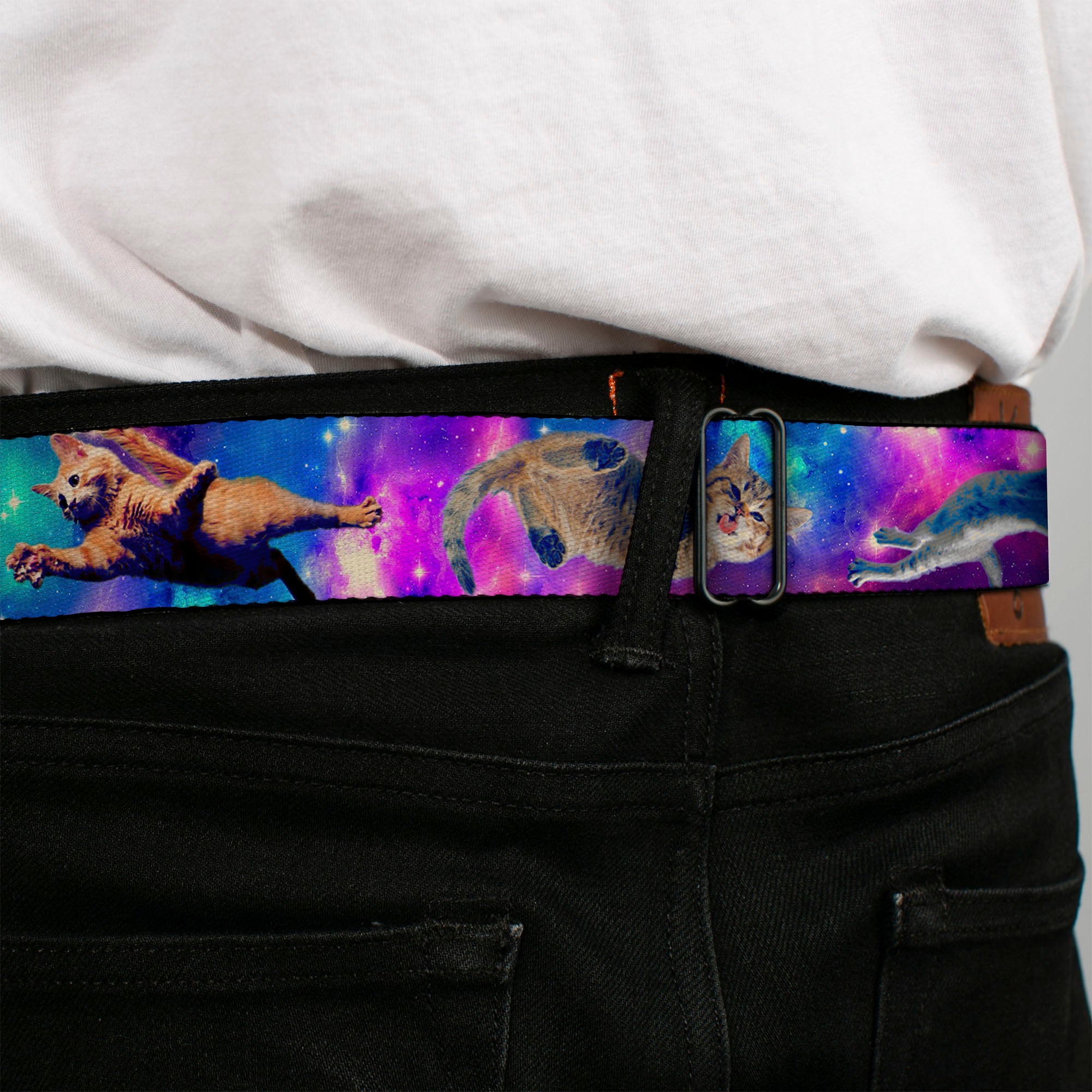 BD Wings Logo CLOSE-UP Full Color Black Silver Seatbelt Belt - Cats in Space Pinks/Blues Webbing Seatbelt Belts Buckle-Down