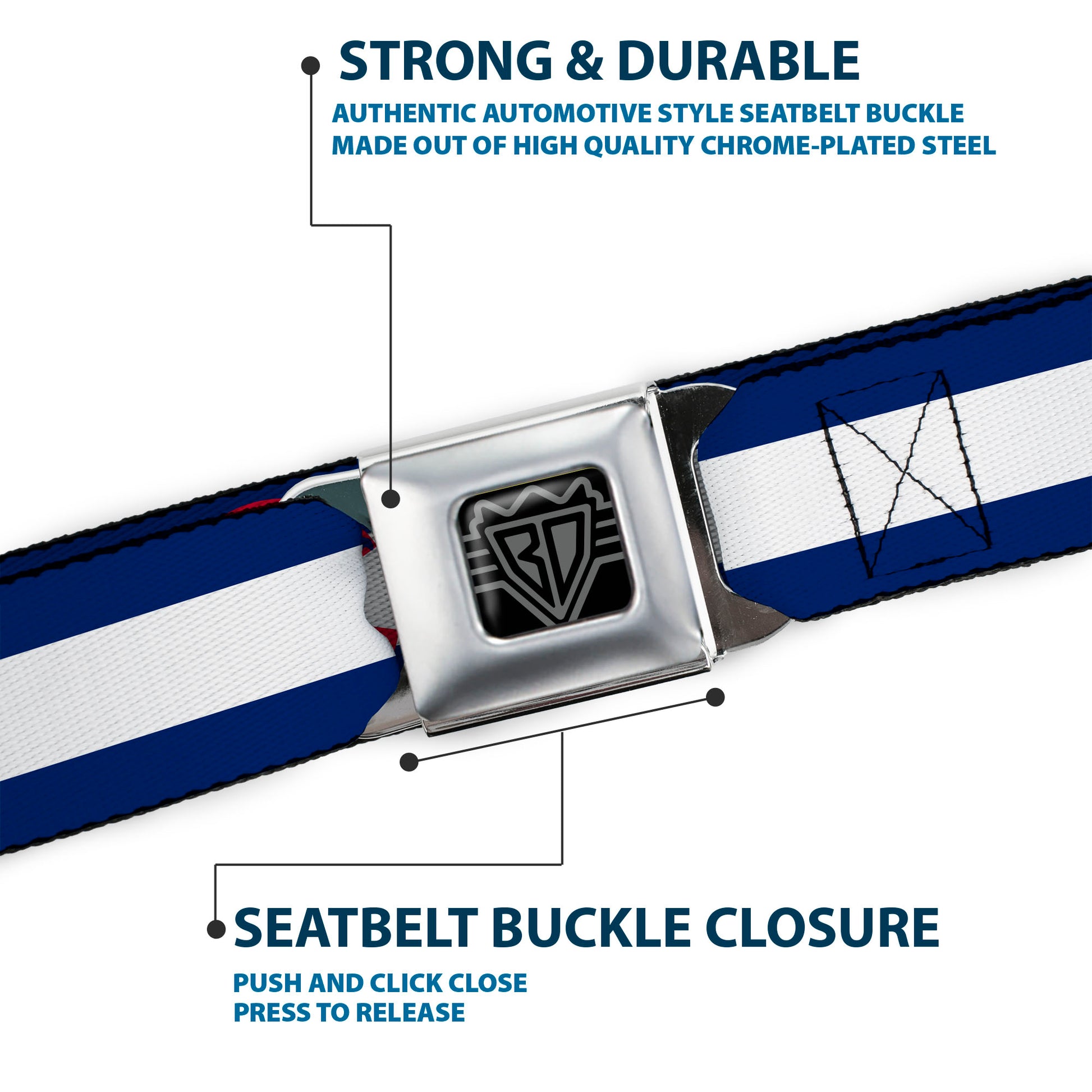 BD Wings Logo CLOSE-UP Full Color Black Silver Seatbelt Belt - Colorado Flag/Snowboarder Blue/White/Red/Yellow Webbing Seatbelt Belts Buckle-Down