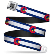 BD Wings Logo CLOSE-UP Full Color Black Silver Seatbelt Belt - Colorado Flag/Snowboarder Blue/White/Red/Yellow Webbing Seatbelt Belts Buckle-Down