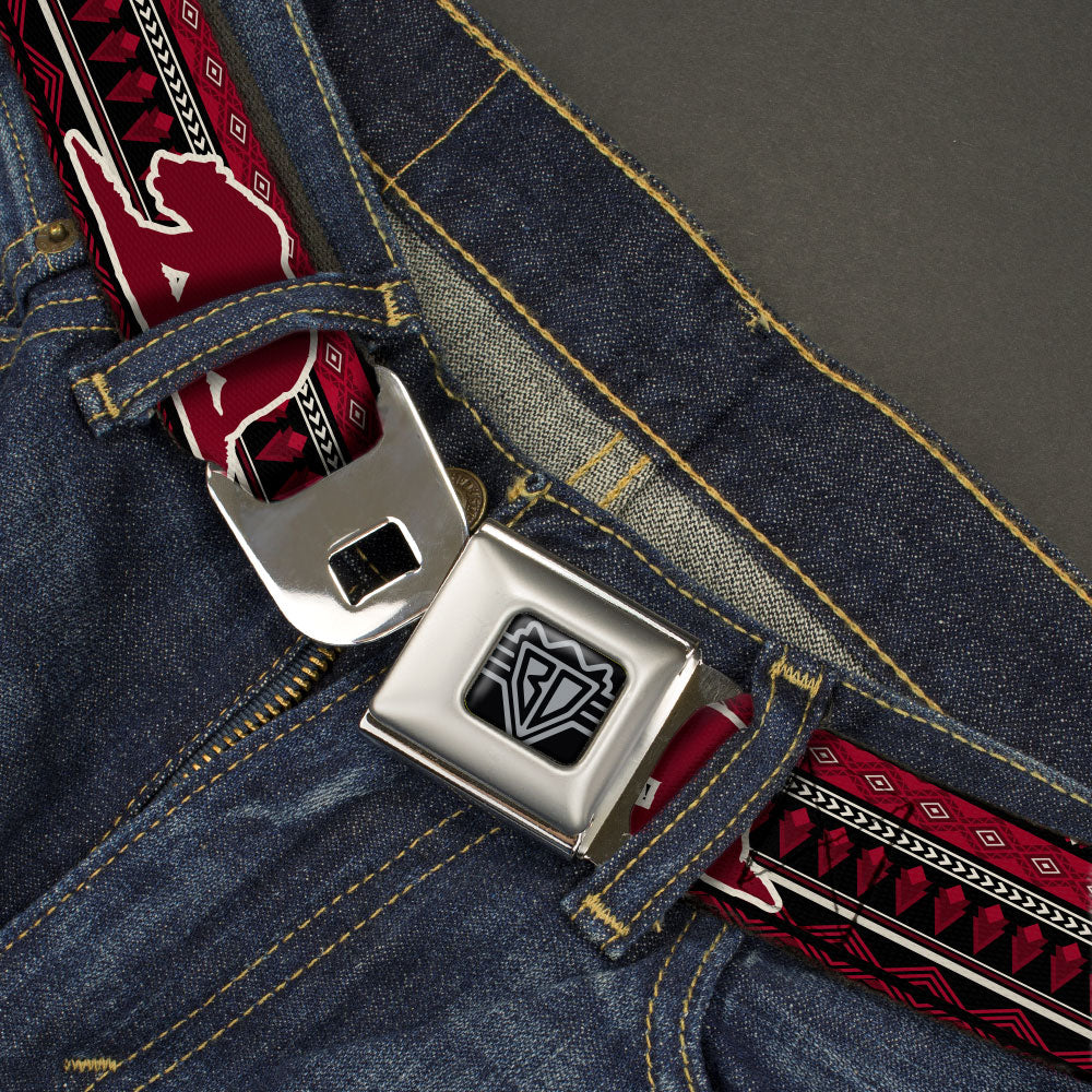 BD Wings Logo CLOSE-UP Full Color Black Silver Seatbelt Belt - CALI BEAR/AZTEC4 BLACK/DARK REDS/CREAM Webbing Seatbelt Belts Buckle-Down