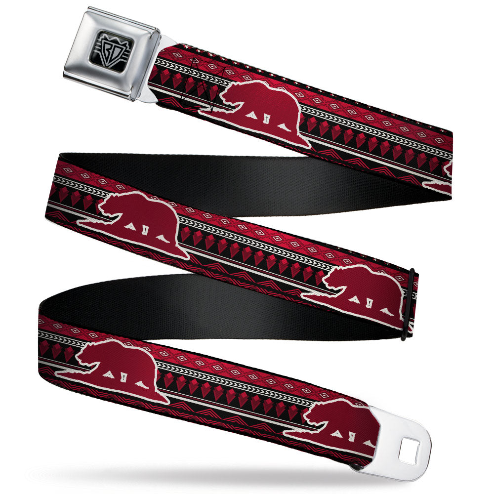 BD Wings Logo CLOSE-UP Full Color Black Silver Seatbelt Belt - CALI BEAR/AZTEC4 BLACK/DARK REDS/CREAM Webbing Seatbelt Belts Buckle-Down