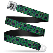 BD Wings Logo CLOSE-UP Full Color Black Silver Seatbelt Belt - Circuit Board2 Webbing Seatbelt Belts Buckle-Down