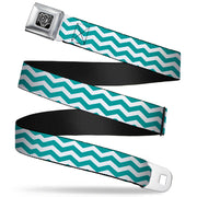BD Wings Logo CLOSE-UP Full Color Black Silver Seatbelt Belt - Chevron Stripe White/Teal Webbing Seatbelt Belts Buckle-Down