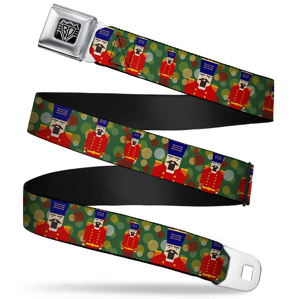 BD Wings Logo CLOSE-UP Full Color Black Silver Seatbelt Belt - Christmas Nutcracker/Polka Dots Greens/Gold/Red Webbing Seatbelt Belts Buckle-Down