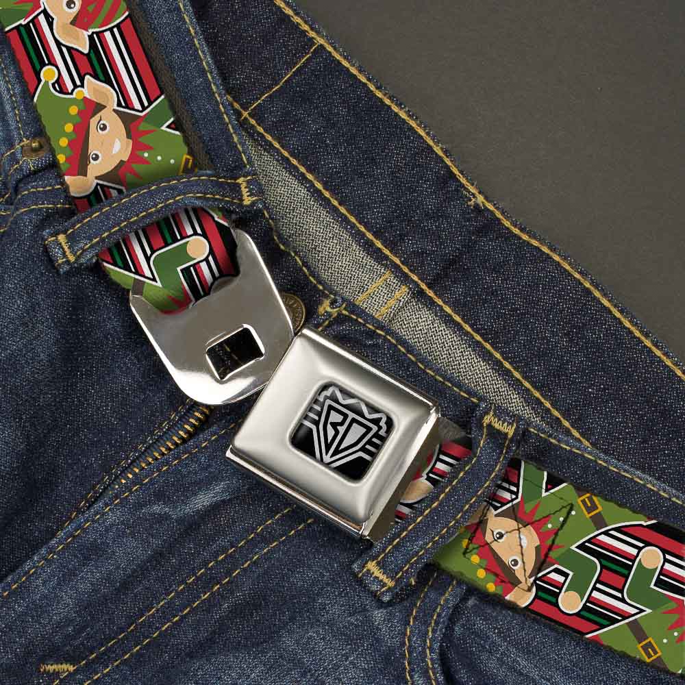 BD Wings Logo CLOSE-UP Full Color Black Silver Seatbelt Belt - Christmas Elves/Stripes Black/Red/White/Green Webbing Seatbelt Belts Buckle-Down