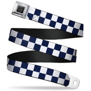 BD Wings Logo CLOSE-UP Full Color Black Silver Seatbelt Belt - Checker Midnight Blue/White Webbing Seatbelt Belts Buckle-Down