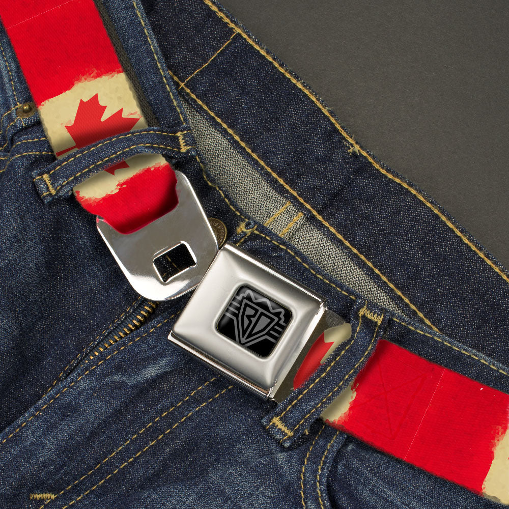 BD Wings Logo CLOSE-UP Black/Silver Seatbelt Belt - Canada Flag Painted Webbing Seatbelt Belts Buckle-Down