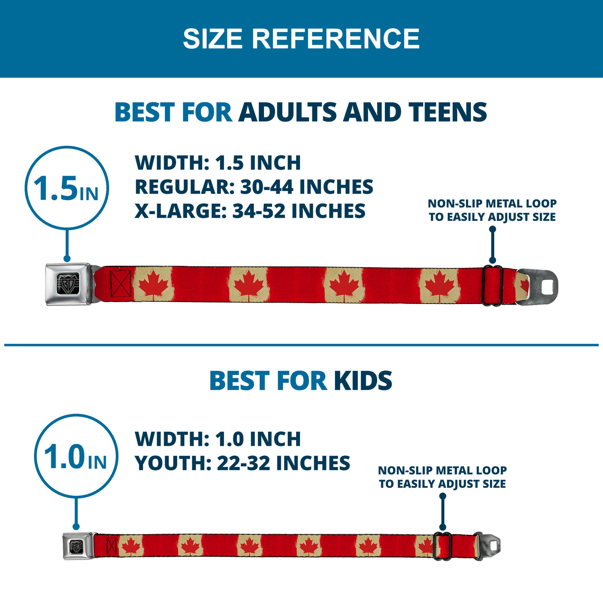 BD Wings Logo CLOSE-UP Black/Silver Seatbelt Belt - Canada Flag Painted Webbing Seatbelt Belts Buckle-Down