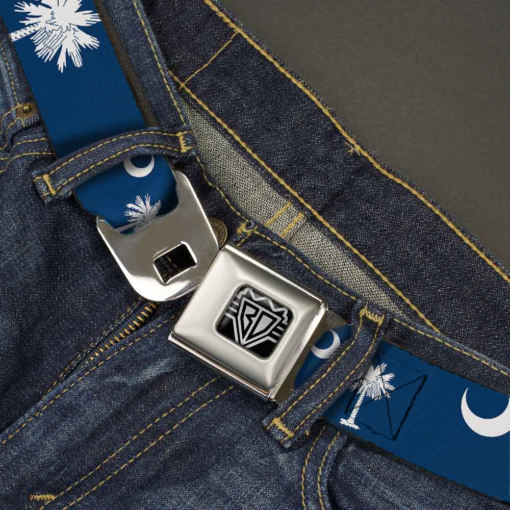 BD Wings Logo CLOSE-UP Full Color Black Silver Seatbelt Belt - South Carolina Flags Scattered Webbing Seatbelt Belts Buckle-Down