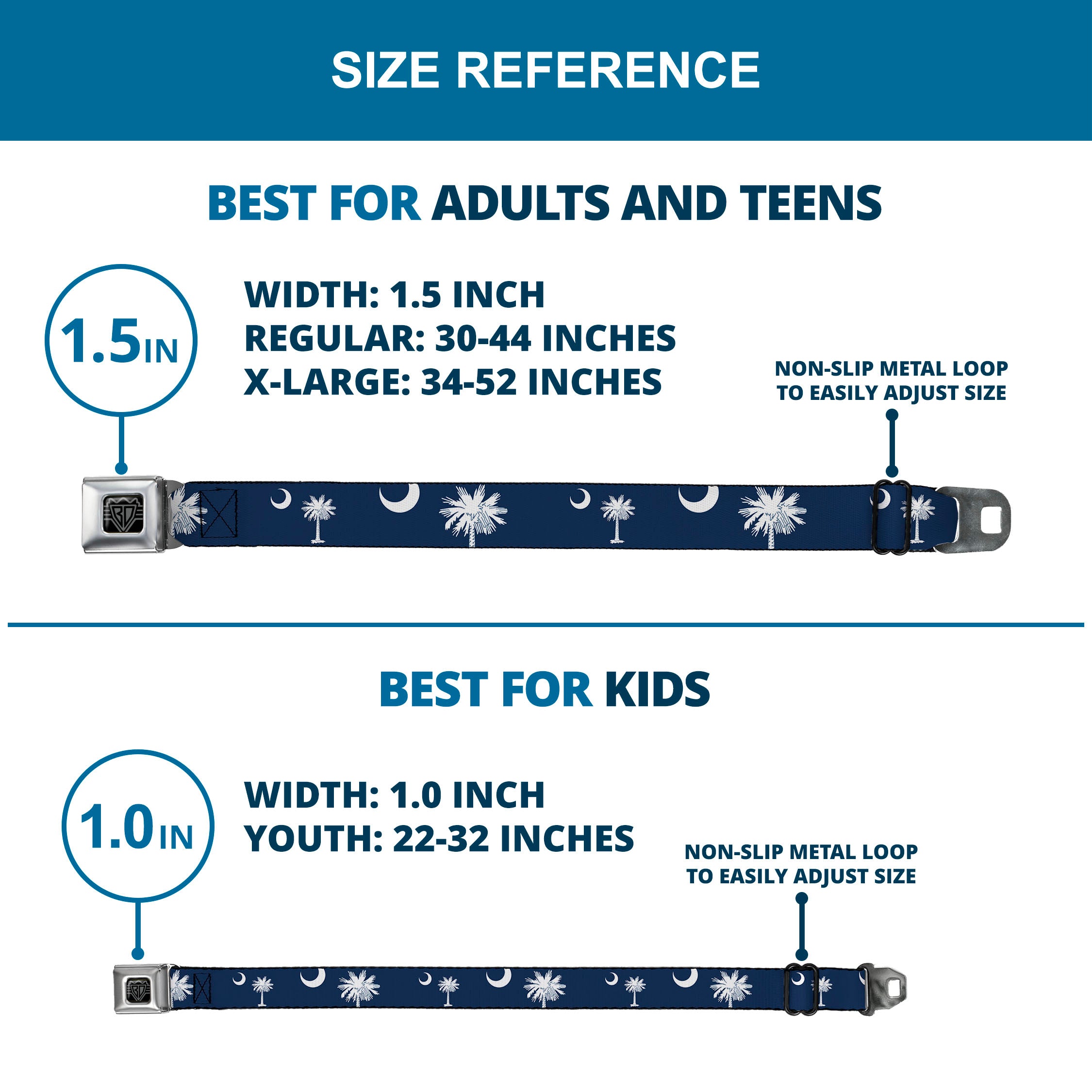 BD Wings Logo CLOSE-UP Full Color Black Silver Seatbelt Belt - South Carolina Flags Scattered Webbing Seatbelt Belts Buckle-Down