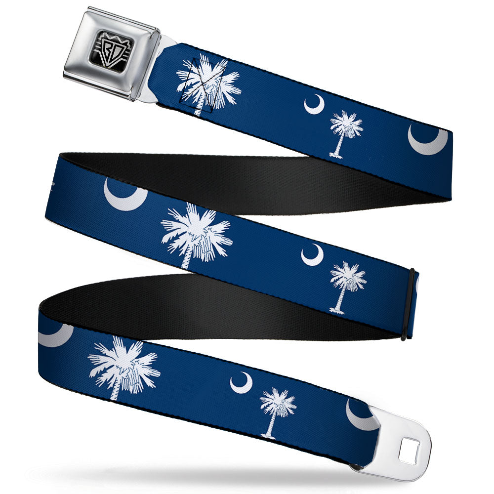 BD Wings Logo CLOSE-UP Full Color Black Silver Seatbelt Belt - South Carolina Flags Scattered Webbing Seatbelt Belts Buckle-Down