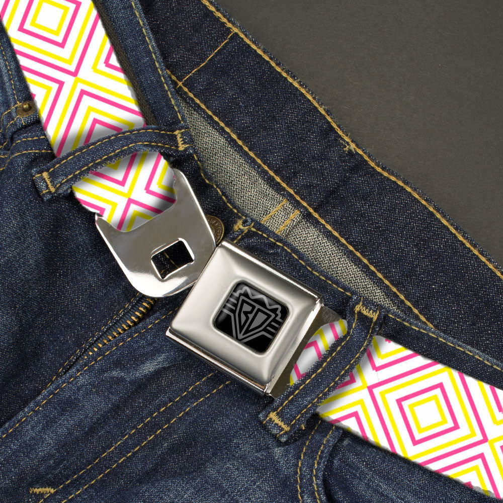 BD Wings Logo CLOSE-UP Black/Silver Seatbelt Belt - Square Lines White/Fluorescent Orange/Pink/Yellow Webbing Seatbelt Belts Buckle-Down