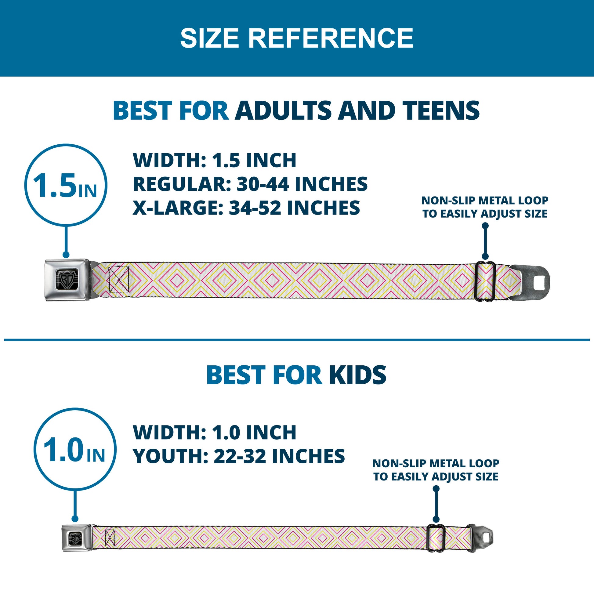 BD Wings Logo CLOSE-UP Black/Silver Seatbelt Belt - Square Lines White/Fluorescent Orange/Pink/Yellow Webbing Seatbelt Belts Buckle-Down