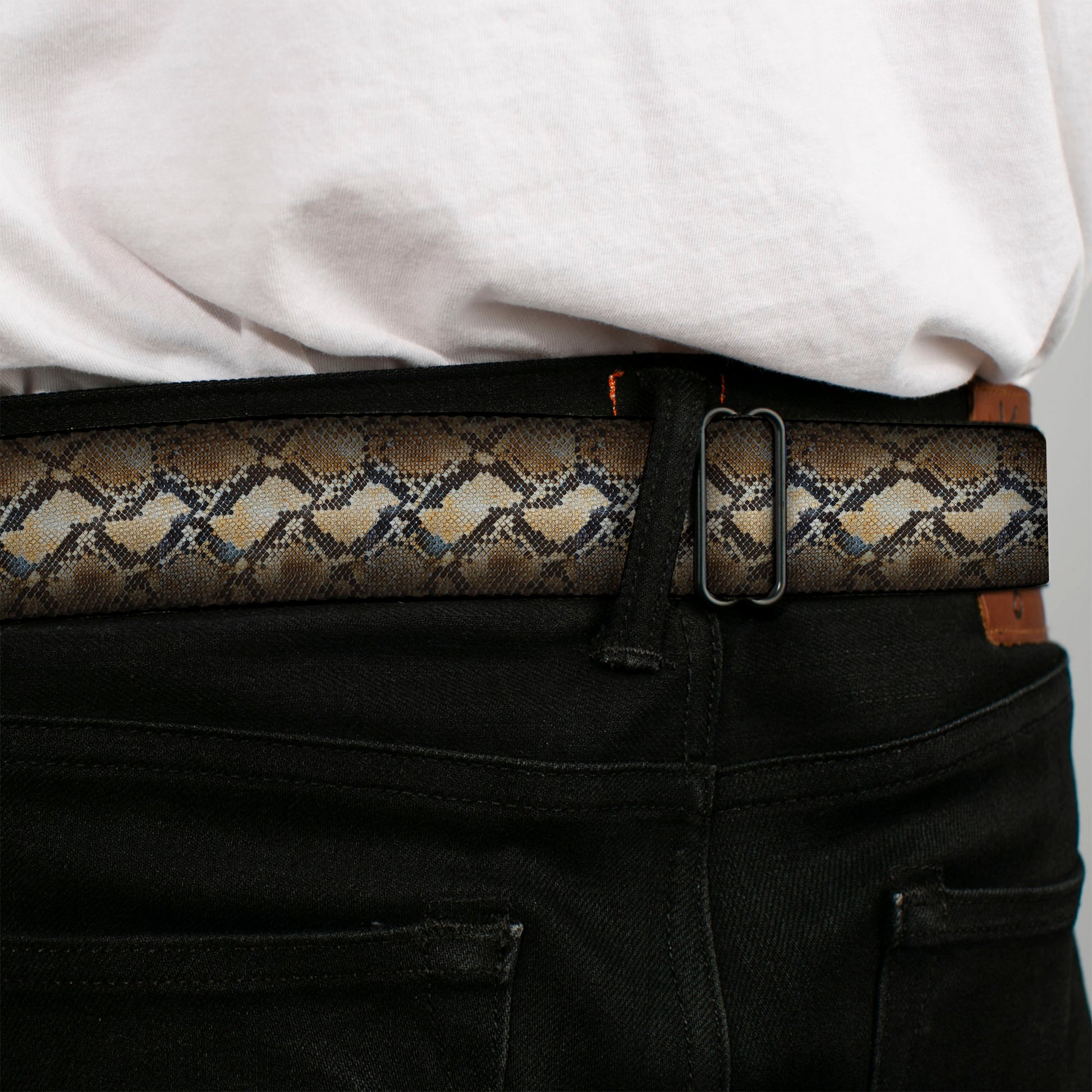 BD Wings Logo CLOSE-UP Full Color Black Silver Seatbelt Belt - Snake Skin 4 Webbing Seatbelt Belts Buckle-Down