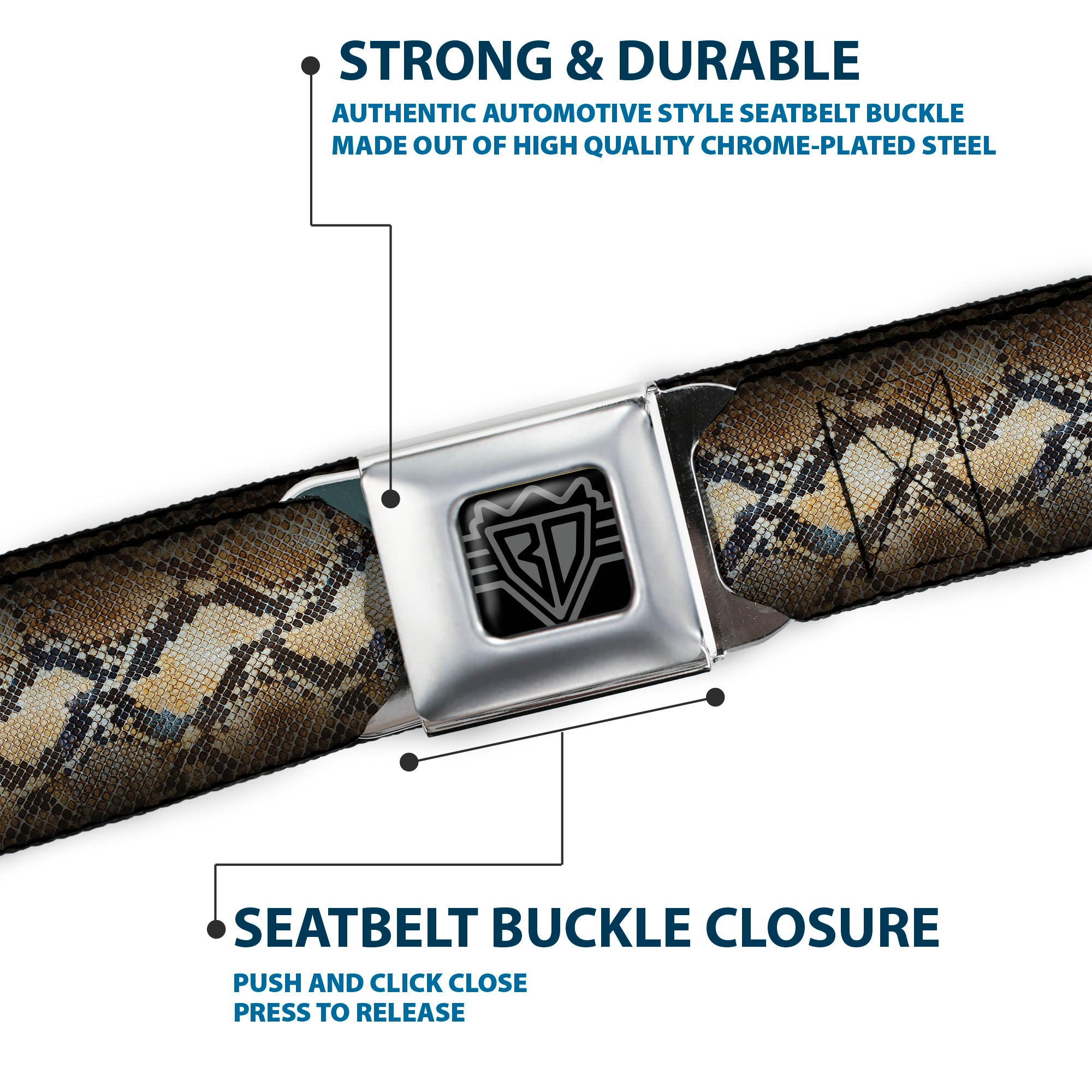 BD Wings Logo CLOSE-UP Full Color Black Silver Seatbelt Belt - Snake Skin 4 Webbing Seatbelt Belts Buckle-Down