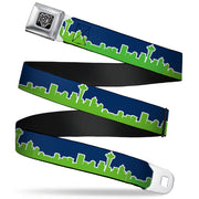 BD Wings Logo CLOSE-UP Full Color Black Silver Seatbelt Belt - Seattle Skyline Navy/Bright Green Webbing Seatbelt Belts Buckle-Down