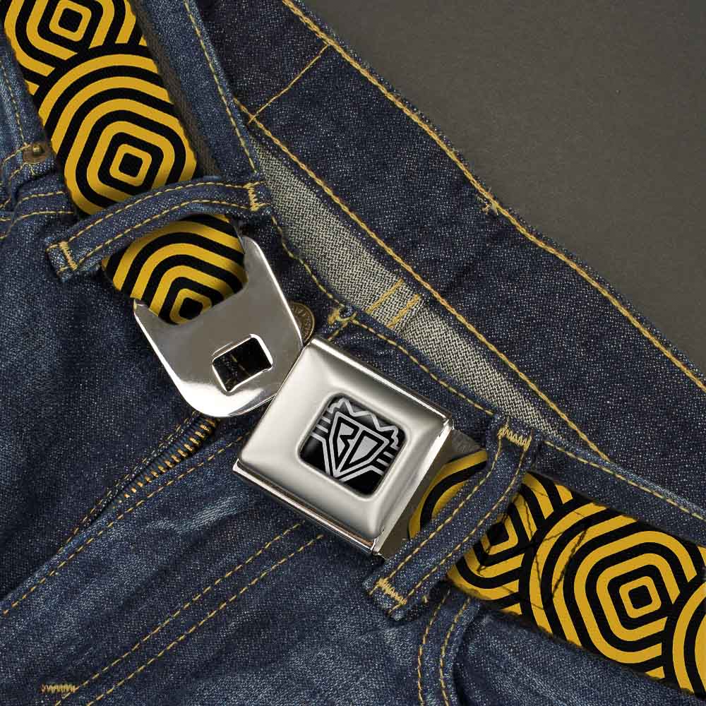 BD Wings Logo CLOSE-UP Full Color Black Silver Seatbelt Belt - Square Target Gold/Black Webbing Seatbelt Belts Buckle-Down