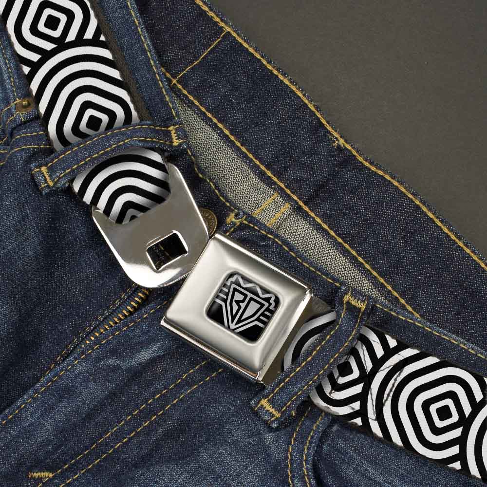 BD Wings Logo CLOSE-UP Full Color Black Silver Seatbelt Belt - Square Target White/Black Webbing Seatbelt Belts Buckle-Down