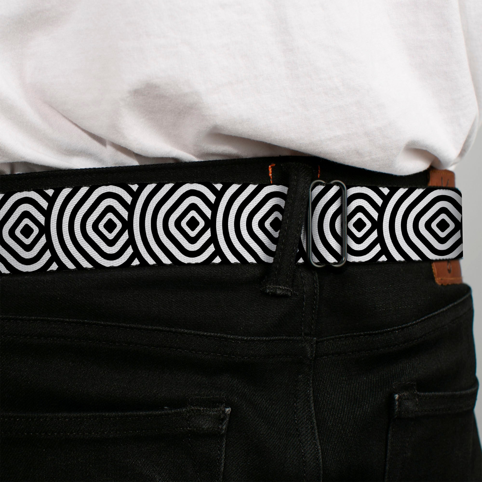 BD Wings Logo CLOSE-UP Full Color Black Silver Seatbelt Belt - Square Target White/Black Webbing Seatbelt Belts Buckle-Down